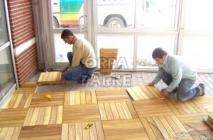 İroko Geçmeli Yer Karosu Deck Uygulama Restoran Bahçesi